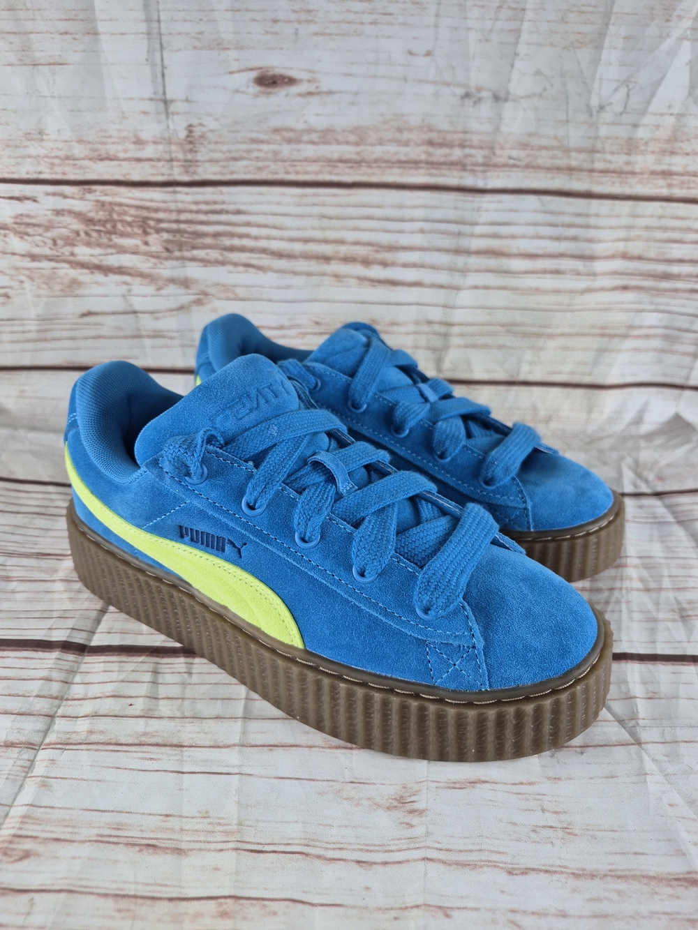 Puma  Fenty Creeper Phatty Teal Suede Platform Sneakers Size 7.5